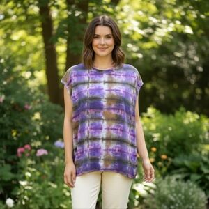Raquel Allegra Purple Brown Tie Dye Blouse Sleeveless Size 3/ XL